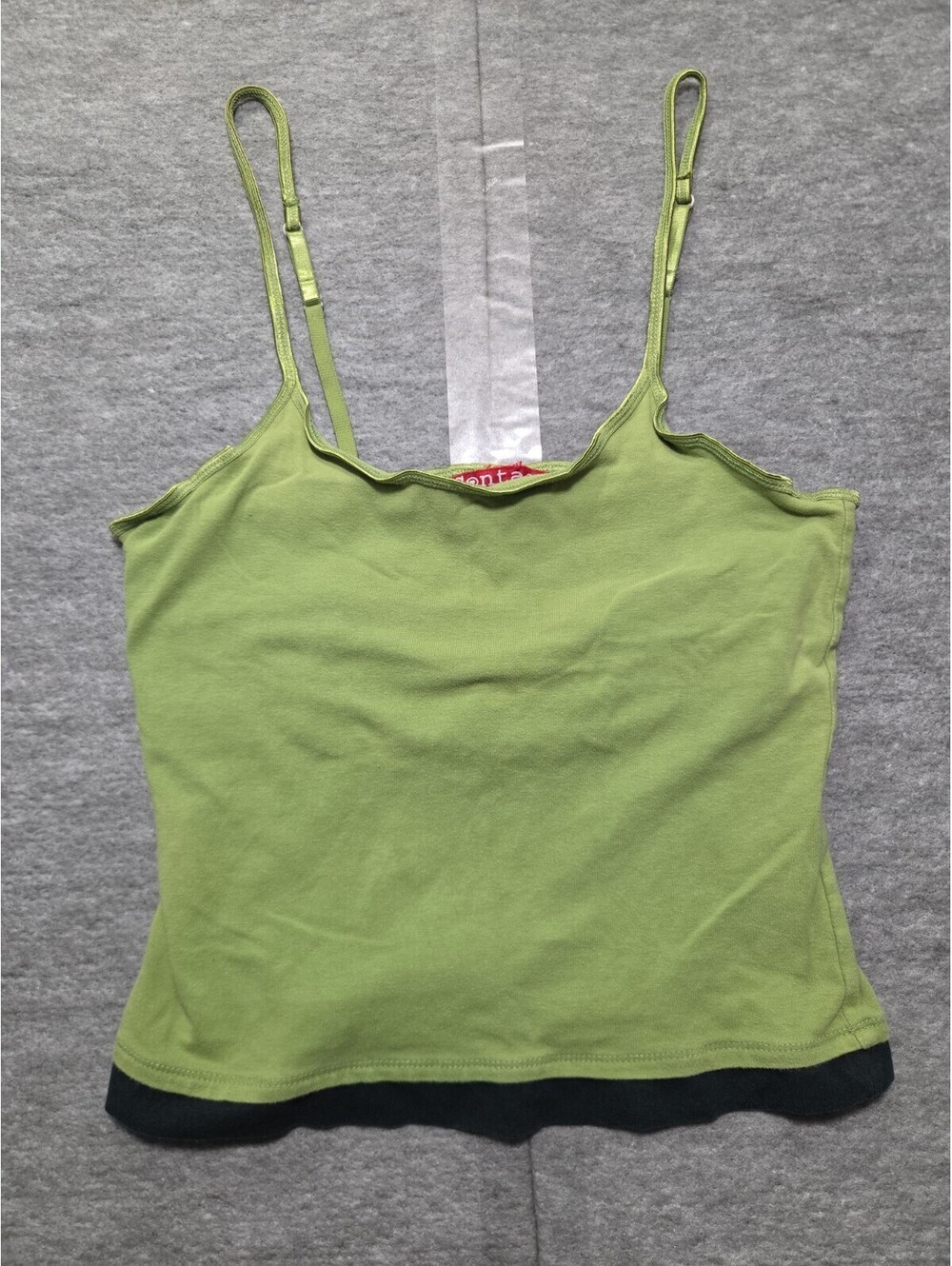 Y2K Contact New York Women's Medium Lime Green Black Cami Tank Top Spaghetti...